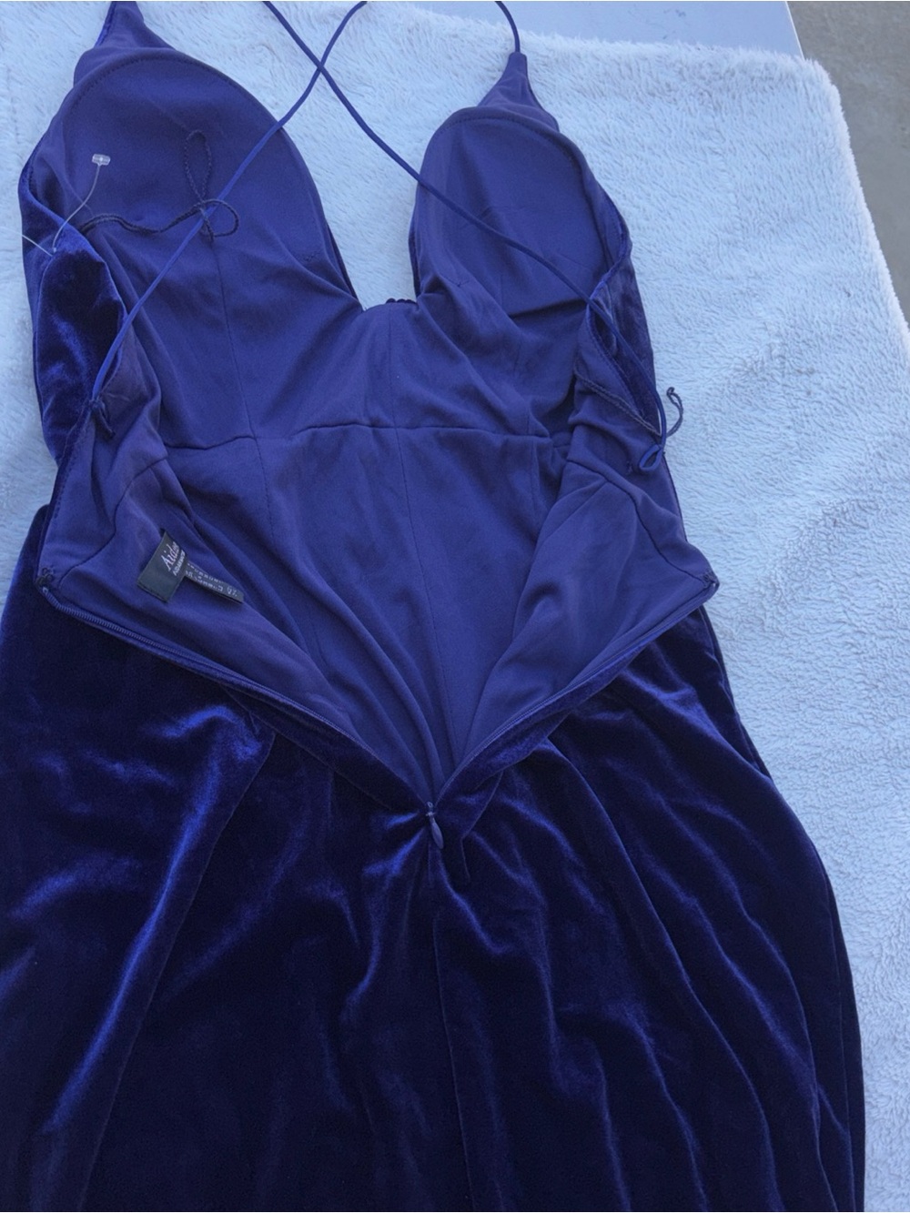 Aidan Mattox Royal Blue Velvet Plunging Maxi Gown - Picture 11 of 13